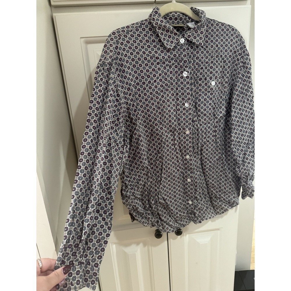 Liz Claibourne Lizwear Petite Blouse Button Down Top Size Medium Long Sleeve